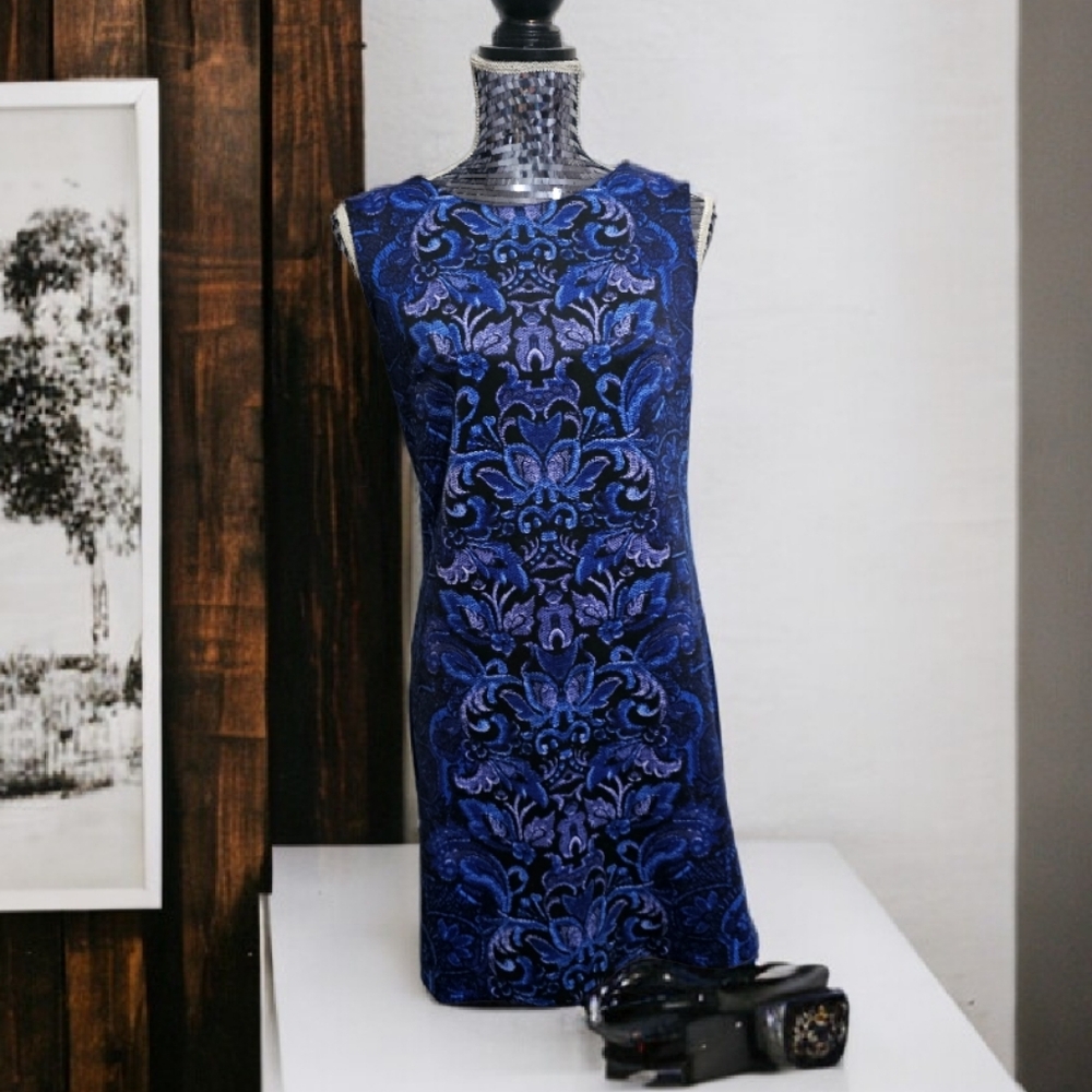 Women's Black & Blue ZIpped back Dress